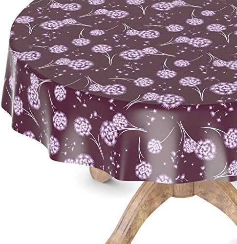 Wachstuchtischdecke Wachstischdecke Tischdecke abwaschbar Gartentischdecke Wachstuch Eckig rund oval Rund 100cm Schnittkante Pusteblume Bordeaux