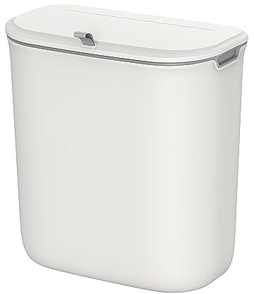 SONGMICS Cubo de Basura Colgante, Papelera Cocina 9 L con Tapa para Residuos, Montado Pared, Colgado Pegado en Puerta del Armario, para Cocina, Debajo Fregadero, Blanco LTB820W9