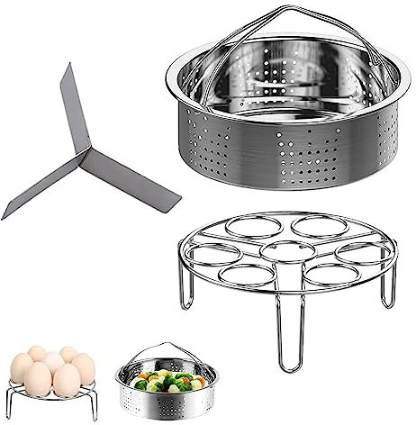 3 Teiliges Set Dampfgarer Rack Set, Schnellkochtopf-Zubehör, inklusive Edelstahl-Dampfkorb, Egg Steamer Rack und Dämpfkorb Teiler, für Schnellkochtöpfe mit Einem Innendurchmesser von Mehr als 21 cm