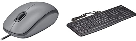 Logitech M110 Wired USB Mouse, Silent Buttons, Comfortable Full-Size Use Design- Grey & K120 Wired Business Keyboard for Windows or Linux, USB Plug-and-Play, Full-Size, Black
