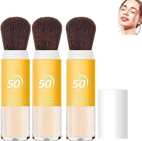Mineral Sunscreen Setting Powder, 2023 New Translucent Mineral Brush Powder, SPF 50, Control Oil Long-Lasting Sunscreen Setting Powder for All Skin (3pcs)