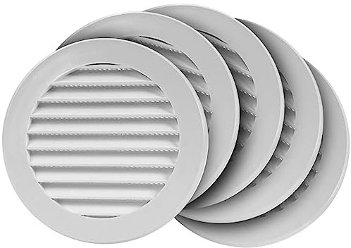 5-Pack 5'' Inch / 125 mm Plastic Vent Cover White - Round Soffit Vent - Exhaust Ventilation Louver - Air Inlet Grille Cover - Built-in Screen Mesh - HVAC Ventilation