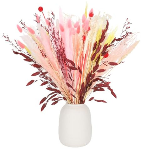 RosewineC Lot de 60 fleurs séchées - Herbe de la pampa naturelle séchée - Fleurs séchées - Bouquet de pampas - Décoration pour salon, maison, mariage, vases - Décoration de table (rose)
