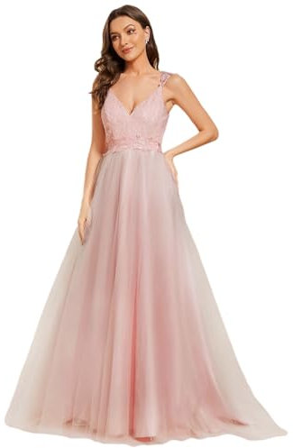 Ever-Pretty Vestido Novia Boda Civil Largo con Bordado Aplique Rosado 42