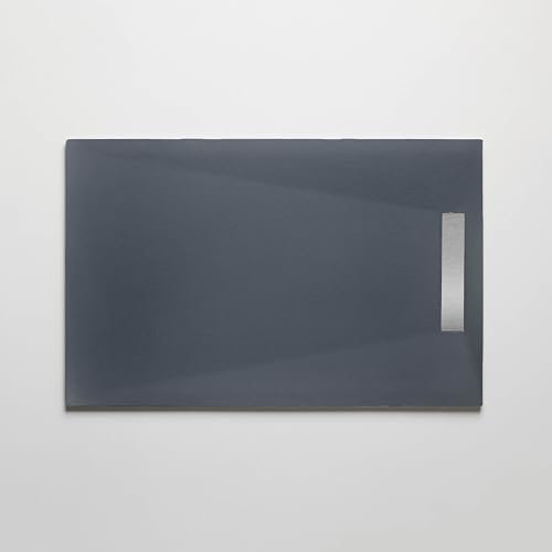 Plato de ducha resina 70 x 160 cm, acabado piedra, color antracita. Modelo PURE con rejilla inoxidable y desagüe incluidos