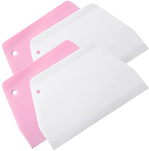 Lot de 4 Grattoirs en Plastique Rose et Blanc, Coupe pâte, Couteau à Pâte Grattoir en Plastique, Grattoir à pâte Multifonction, pour La Cuisson du Pain, de La Pizza et Des Gâteaux