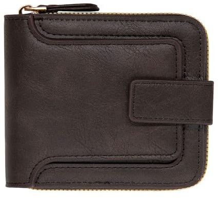 LJCZKA Portafoglio Uomo con Cerniera, Portafoglio Uomo Pelle Grande Capacità Bifold Zip Portamonete con 9 Slot Carte, Tasca per Monete e Finestra ID (Caffè)