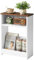 IBUYKE Table d'appoint Fine, avec Porte-Magazines, Table Bout de canapé en Bois, pour Petits Espaces, Petite Table de Chevet avec Étagères, pour Salon, Chambre, Entrée, Brun et Blanc WST006W