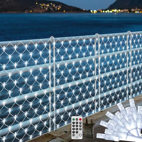Lichternetz Außen 6x3M 408LED Netzlichter Weihnachten Kristall,Gartenbaumlichterkette Außen Wasserdichte mit Fernbedienung Timer für Büsche Garten Zaun Ostern(weiß)