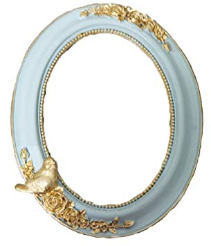 CHFYIJYHM Bilderrahmen for Wand und Tisch, 6 Zoll, 7 Zoll, oval, Gold, Vogel, Rose, Kunstharz, eleganter, Leichter, luxuriöser, dekorativer Portraitrahmen(6 inch)