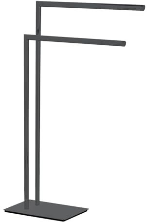 WENKO Porte-Serviettes sur Pied Recco | Support Serviettes de Bain en métal Noir | Porte-Serviettes Design avec 2 Barres pour séchage Rapide | DIM (l x h x p) 48 x 80,5 x 20 cm | Acier Noir