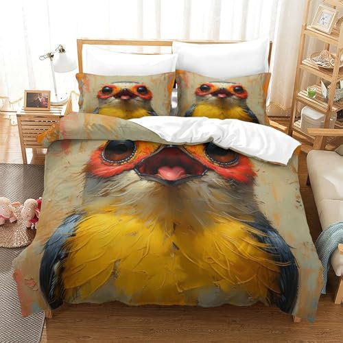 ENYISIYULO Bettwäsche Robin Bettbezug Vogel 3D Drucken Bettbezug Mit Reißverschluss Microfaser Deckenbezug Mit Kissenbezüge Single（140x200cm）