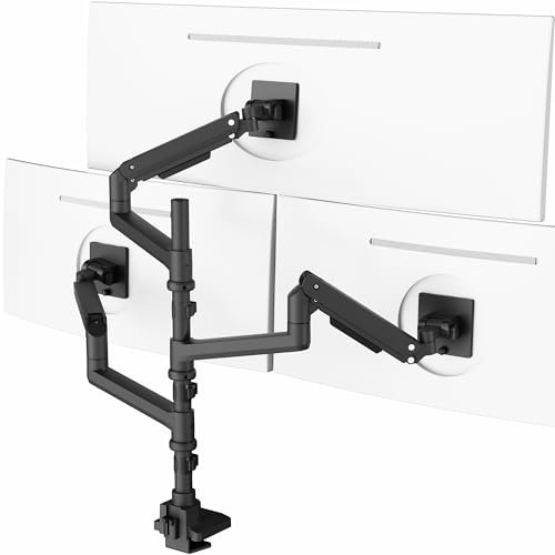 VIVO STAND-V300D Pneumatischer Arm, dreifacher ultrabreiter Monitor, extra hoch, Schreibtischhalterung für bis zu 124,5 cm (49 Zoll) Bildschirme, robuste Klemme, hält 3 Ultra-Breiten bis zu 20 kg,