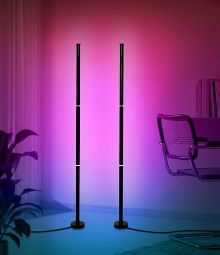 Lámpara de pie LED RGB con App y mando a distancia, con sincronización musical y 16 millones de colores que cambian de color Lámpara de pie vertical para salón, dormitorio y sala de juegos