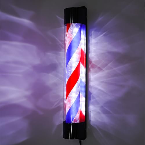 Kozivmo 90 cm Barbierstab, Barber Pole Sign, Rot+ Blau+ Schwarz Streifen Rotierende Barber Pole, 20W LED Friseursalon Licht, Wandmontage, Energie Sparen