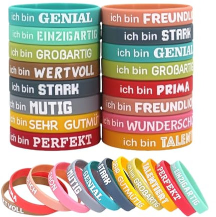 Fenglin-joy Motivationsarmbänder auf Deutsch, 24 Stück 20,2 cm Motivierendes Silikonarmband Silikonarmband Kinder Silikon Armbänder für Kollegen Teenager Party