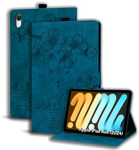 Succtopy Hülle für iPad mini (A17 Pro, 2024 Modell, 7. Generation) / Mini 6 (2021 Modell, 6. Generation) 8.3 Folio Flip PU Leder Tablet Hülle Schutzhülle mit Stifthalter und Standfunktion Königsblau