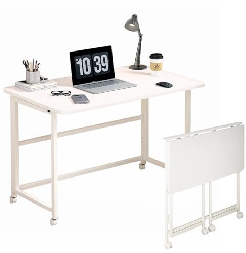 Taotigzu Escritorio plegable con ruedas, 80 x 40 cm, mini escritorio, mesa para ordenador pequeño, mesa portátil para la oficina en casa, plegable y ahorra espacio (blanco, 80 x 40 cm)