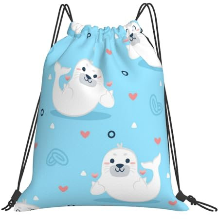 Tcoay Unisex String Bag Sport Gym Bag Kordelzug Sackpack Casual Daypack Kordelzug Rucksack,Robben- und Walross-Muster