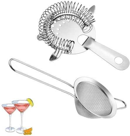 2 Piece Cocktail Strainer Set, Fine Mesh Filter Kitchen Tea Juice Bar Accessories Professional Cocktail Strainer Sieve Strainers for Home Use Perfect for Mixing and Serving Drinks