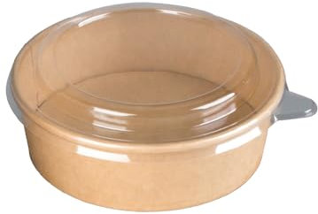 PakTalk 50 Stück Salatschüssel mit Deckel, 500ml Einweg Kraftpapier Schalen, Ø150mm x 47mm Wasserfest Ölbeständig Auslaufsicher Suppe Snackschale mit Deckel Ideal für Müsli Obst Fertiggerichte
