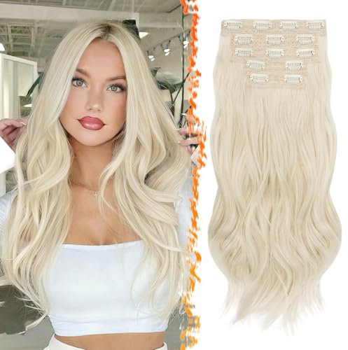 BARSDAR Clip in Haarverlängerungen, 50cm Wellige Clip in Extensions für Frauen 5PCs Natürliches Haarextension Synthetisches Hair Extensions Haarteil - Platinblond Gemischtes