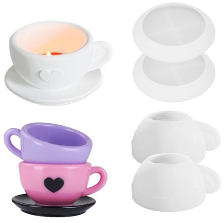 LUMOOM Set di 4 stampi in silicone con piattini, portacandele in silicone, riutilizzabili, per gesso, resina epossidica, cemento, stampi fai da te, stampi in silicone