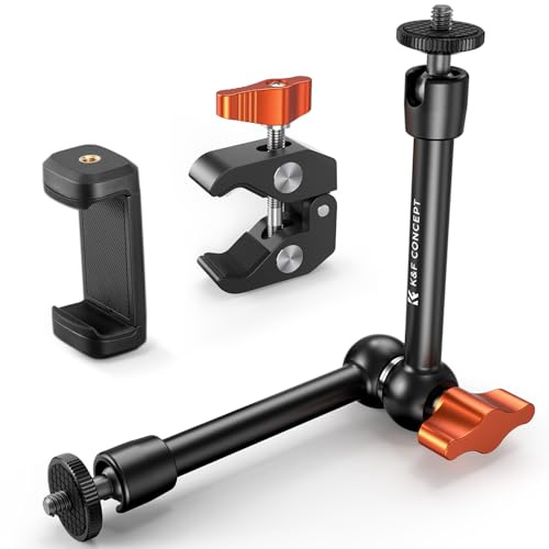 K&F CONCEPT Braccio Magico 9,8 con Supporto Telefono e Morsetto - MS32 | Braccio articolato con testa a sfera 360°, compatibile con smartphone, fotocamera, monitor, luce LED, flash e microfono