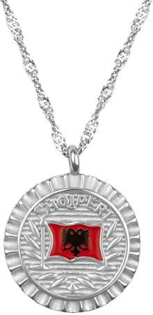 d'origine Albanien Flaggen Kette – Damen Halskette mit Albanien Flagge Anhänger, Edelstahl, wasserfest & hypoallergen