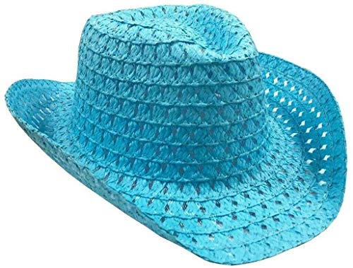 Kids Adults Easter Bonnet Hat Natural Straw Woven Colourful Decorative Cowboy Hats (Baby Blue)
