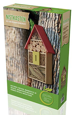 XXL 50 cm Insektenhotel Rotes Dach Natur/Nistkasten Insektenhaus aus Holz für Bienen, Schmetterlinge, Käfer & andere Tiere
