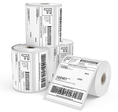 250 Direkt Thermo Versandetiketten, Thermo Etiketten 4'' x 6'' (101 x 152 mm) 4 Rolle Direkte Thermotransfer Etiketten Weiß Klebeetiketten Versandetiketten Papier für Desktopdrucker