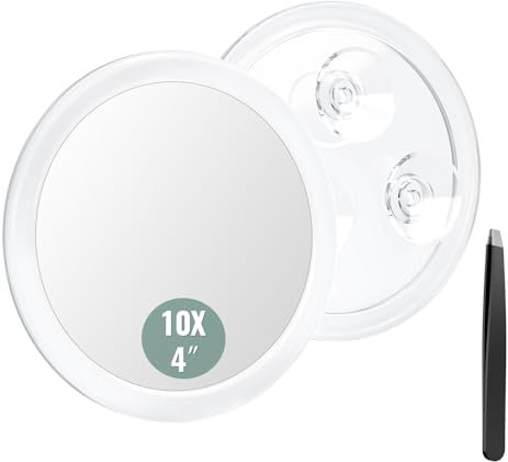 Auxmir 10X Vergrößerungsspiegel 10-Facher mit 3 Saugnäpfen, 10cm Runde Make Up Spiegel mit Vergrößerung, Schminkspiegel für Zuhause, Badezimmer und unterwegs, tragbar, Entfernung von Mitesser/Blasen