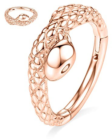 hengkaixuan 16G Schlangennasenring Hoop Helix Ohrringe Septum Clicker Knorpel Daith Ring Chirurgenstahl Conch Hoop Ring 8mm Higned Segment Ring Tragus Rook Ohrringe Septum Schmuck Roségold