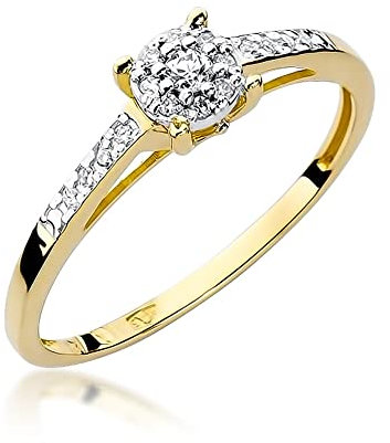 MARKO Damen Verlobungsring aus Gold mit 0,12 Karat Diamanten, 14 Karat Gold (585) | Goldring mit Box | Goldring für Frauen (Gelbgold, 46 (14.5))