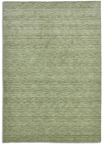 THEKO | Teppich Holi aus 100% Schurwolle | schlicht, zeitlos + modern | handgewebt | Farbe: Hellgrün | 40x60 cm