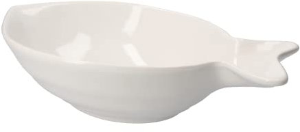 KEYHOMESTORE - Assiette creuse en forme de baleine en céramique, couleur blanche, finition brillante, longueur 30 cm, idéale comme accessoire de table, pour apéritifs, premiers plats.