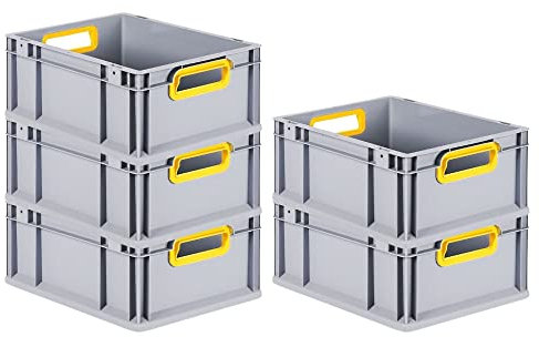 PROREGAL SuperSparSet 5x Eurobox NextGen Color | HxBxT 17x30x40cm | 16 Liter | Griffe gelb offen | Glatter Boden | Eurobehälter, Transportbox, Transportbehälter, Stapelbehälter