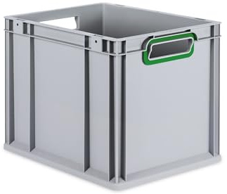 PROREGAL Eurobox NextGen Color | HxBxT 32x30x40cm | 30 Liter | Griffe grün offen | Glatter Boden | Eurobehälter, Transportbox, Transportbehälter, Stapelbehälter