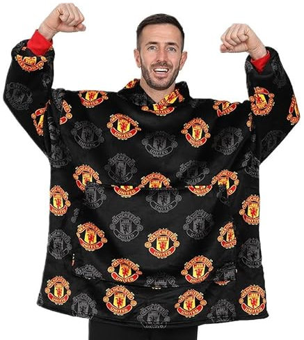 Manchester United Football Club Sweat à capuche en polaire de luxe entièrement doublé pour homme Noir, Noir , taille unique