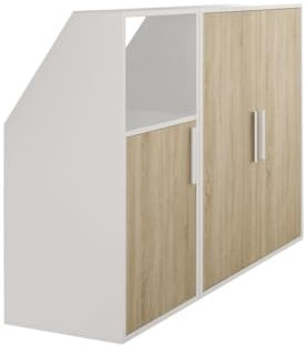 Vente-unique-Schrank unter Dachschräge mit 3 Türen & 1 Ablage - Weiß & Holzfarben - ADEZIO