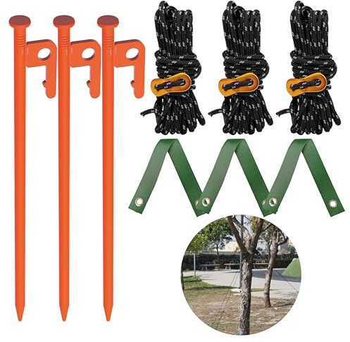 Tree Stake Kit – Heavy Duty Tree Stakes And Supports For Leaning Trees – Metal Stake For Straightening Kit with 3 Set Tree Stakes, For Staking and 13.12 Feet Tree Rope (Tree Stake 3 Pack)