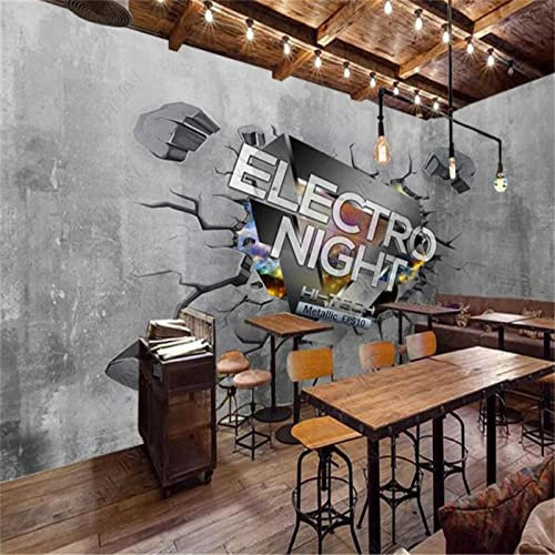 OFIRIA 3D Photo Papier Peint Papier Peint 3D Stéréoscopique De Taille Personnalisée Ktv Bar Café Restaurant Décoration Industrielle Papier Peint Motif De Carreaux De Ciment-430Cmx300Cm