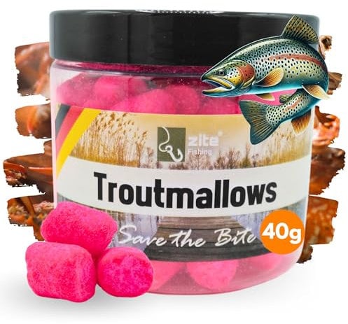 Zite Fishing Trout Mallows Forellenköder - Hochfängiger Forellenteig auftreibend - Troutmallows Starke Aromen & Leuchtende Farben, 40g Dose, Forellen Köder für Grundmontage (Krabbe pink)