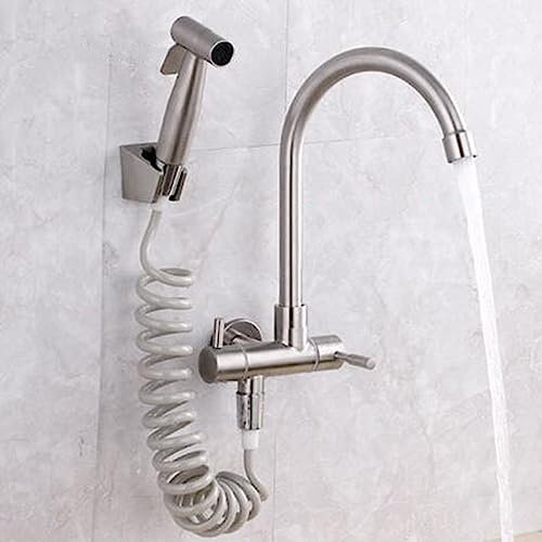 Robinet Mural Cuisine Eau Froide Acier Inoxydable Mitigeur de Cuisine Avec Douchette Mitigeur Mural Cuisine Brossé-B