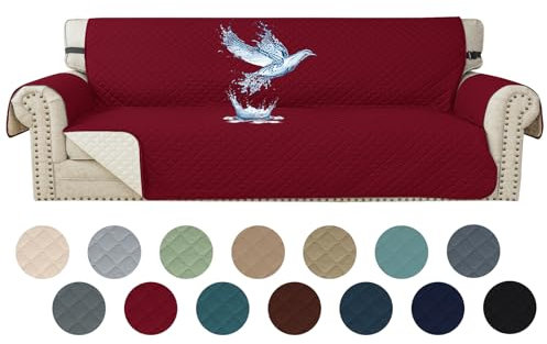 YSTELLAA 100% Wasserdicht Sofa Überzug 4 Sitzer, Couch Bezug Rutschfes, Waschbar Couchüberzug, Sofabezug Mit Armlehnen, Universal Sofa Covers Für Katze Hund, Mit Gummiband, Burgunderrot