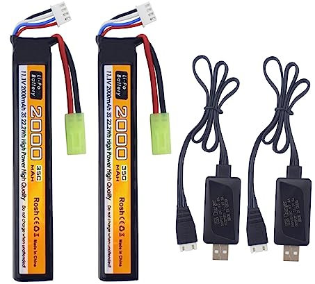 ZYGY 2PCS 11.1V 35C 2000mAh Batterie Prise Odamiya avec câble de Chargement USB pour modèle Airsoft Fusil à Pompe Voiture télécommandée Batterie de Drone