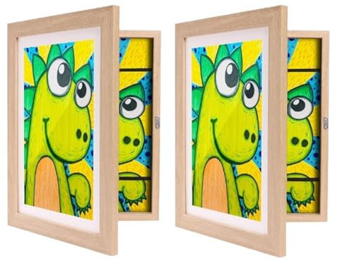 WDMJxar 2 Stück Bilderrahmen Kinderzeichnungen A4 für 150 bilder, Kinderkunst Aufbewahrungsrahmen Kinderkunstwerk Bilderrahmen Frontöffnung (2pc Bright wood)