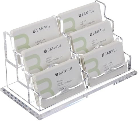 SANRUI Visitenkartenhalter für Schreibtisch Acryl Visitenkartenbox Aufsteller Kartenständer, für Büro, Messe, Hotel, Klinik, 6 Fächer Groß