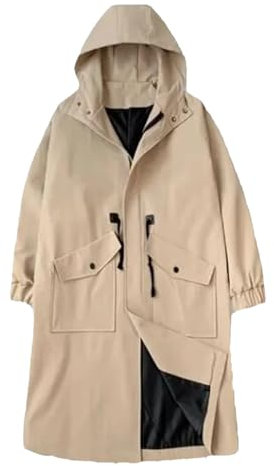 Dvbfufv Printemps Automne Mode Casual Coupe-Vent Hommes Mi-Long Manteau à Capuche Hommes Daily Street Coat, kaki, XL